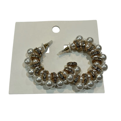 H&M Women’s Beaded Rhinestone Gold Hoop Earrings NWT Classic Cute Girly Trendy
