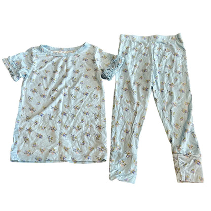 Posh Peanut Toddler Girl Ruffle Short Sleeve Floral Print Pajama Set 18-24 M EUC