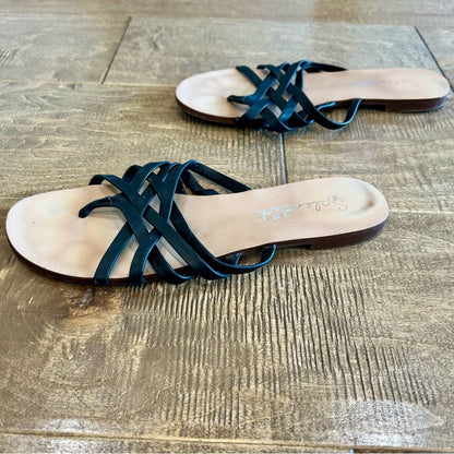 Splendid Women’s Strappy Thong Sandals Black Size 7.5 EUC Leather Summer Girly