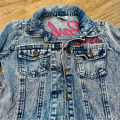 Barbie Mattel Girls Embroidered Logo Denim Jacket Blue Size Small EUC Jean Cute