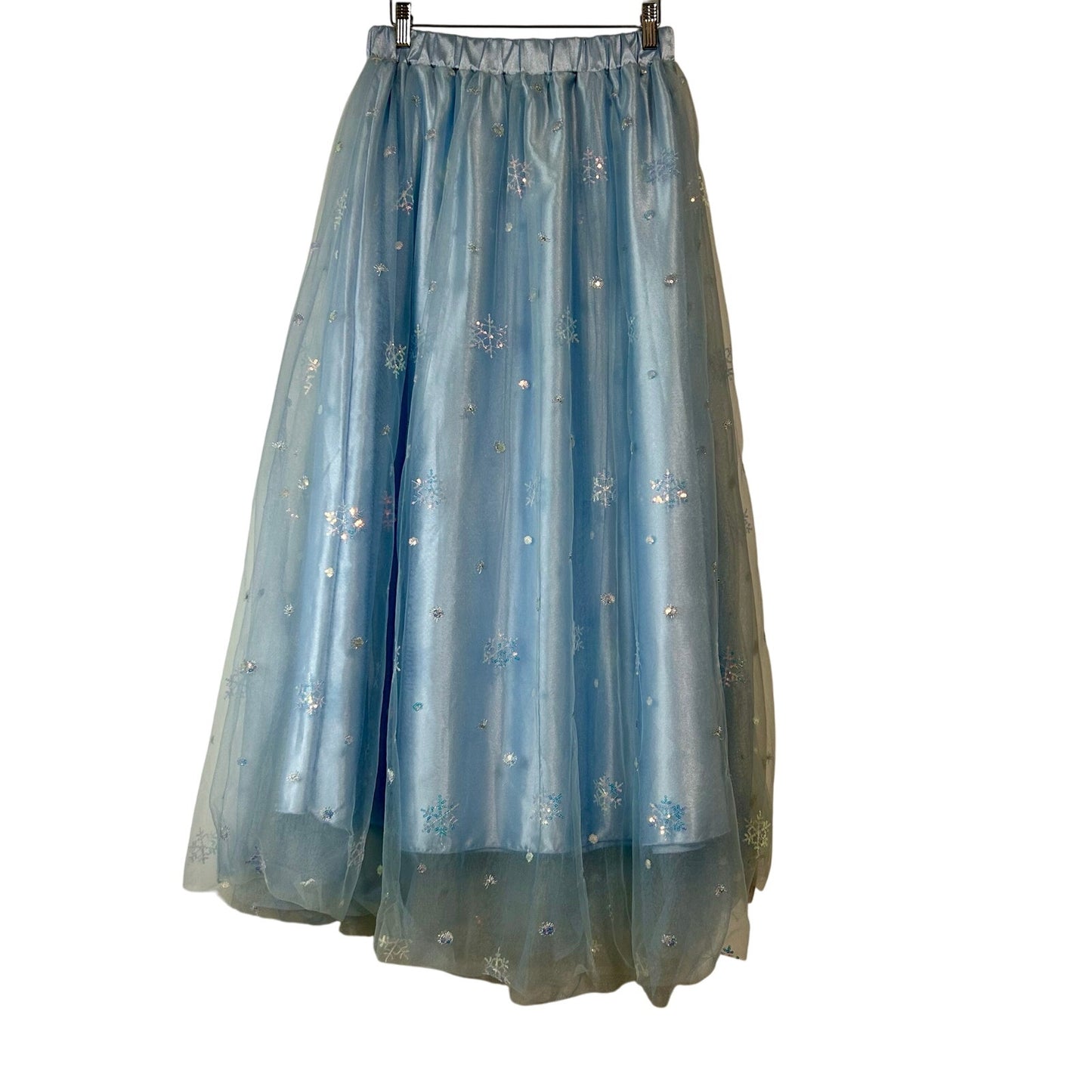 EleStory Women’s Tulle Snowflake Sequin Maxi Skirt Light Blue Size Small NWT