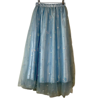 EleStory Women’s Tulle Snowflake Sequin Maxi Skirt Light Blue Size Small NWT