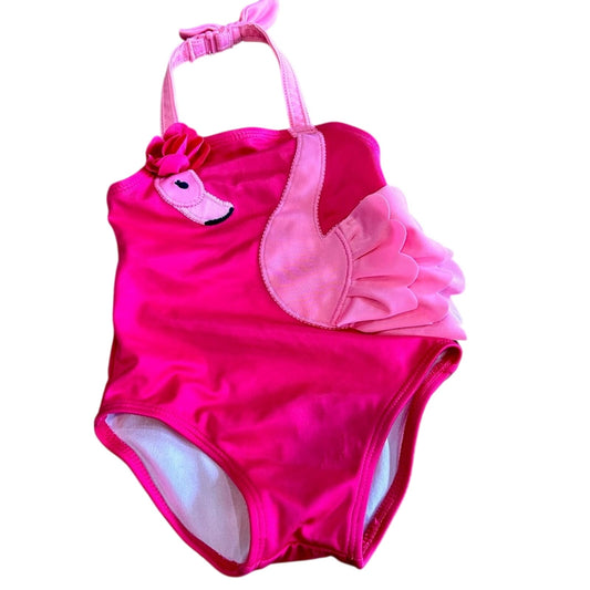 Gymboree Baby Girls Flamingo One Piece Swimsuit Pink Size 6-12 M EUC Bow Girly
