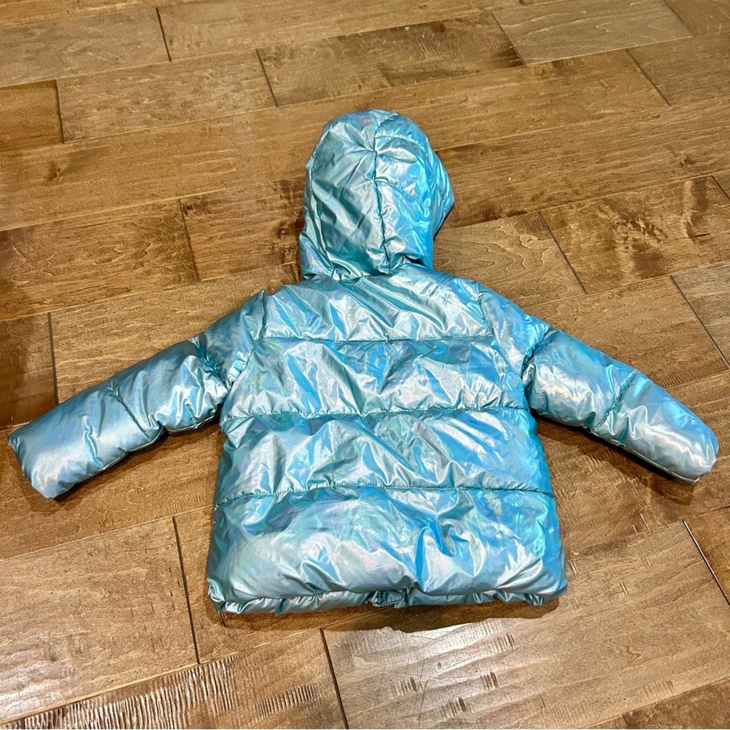 Baby Gap Toddler Girl Metallic Sherpa Puffer Jacket Blue Size 4 EUC Winter Warm