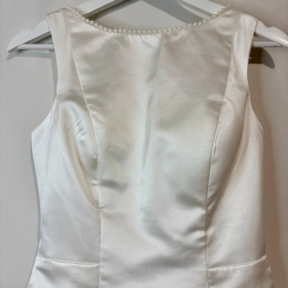 Women’s Satin Pearl Neckline Lace Up Back Mini Formal Dress Ivory XS / Small NWT