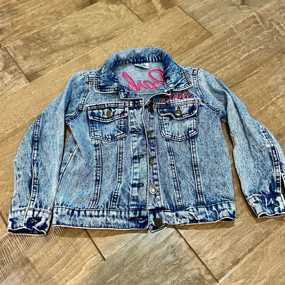 Barbie Mattel Girls Embroidered Logo Denim Jacket Blue Size Small EUC Jean Cute