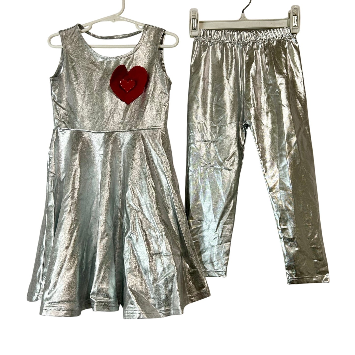 Luckygal Kids Tin Girl Costume Silver Size Small EUC Light-Up Heart Metallic