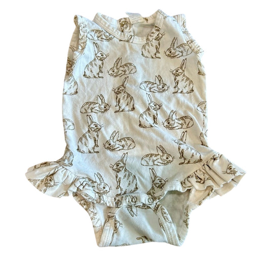 Kate Quinn Infant Girls Organic Cotton Bunny Bubble Onesie White Size 3-6 M EUC