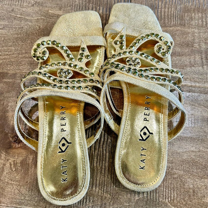 Katy Perry Women’s The Anat Metallic Rhinestone Slide Gold Size 6 EUC Shimmer