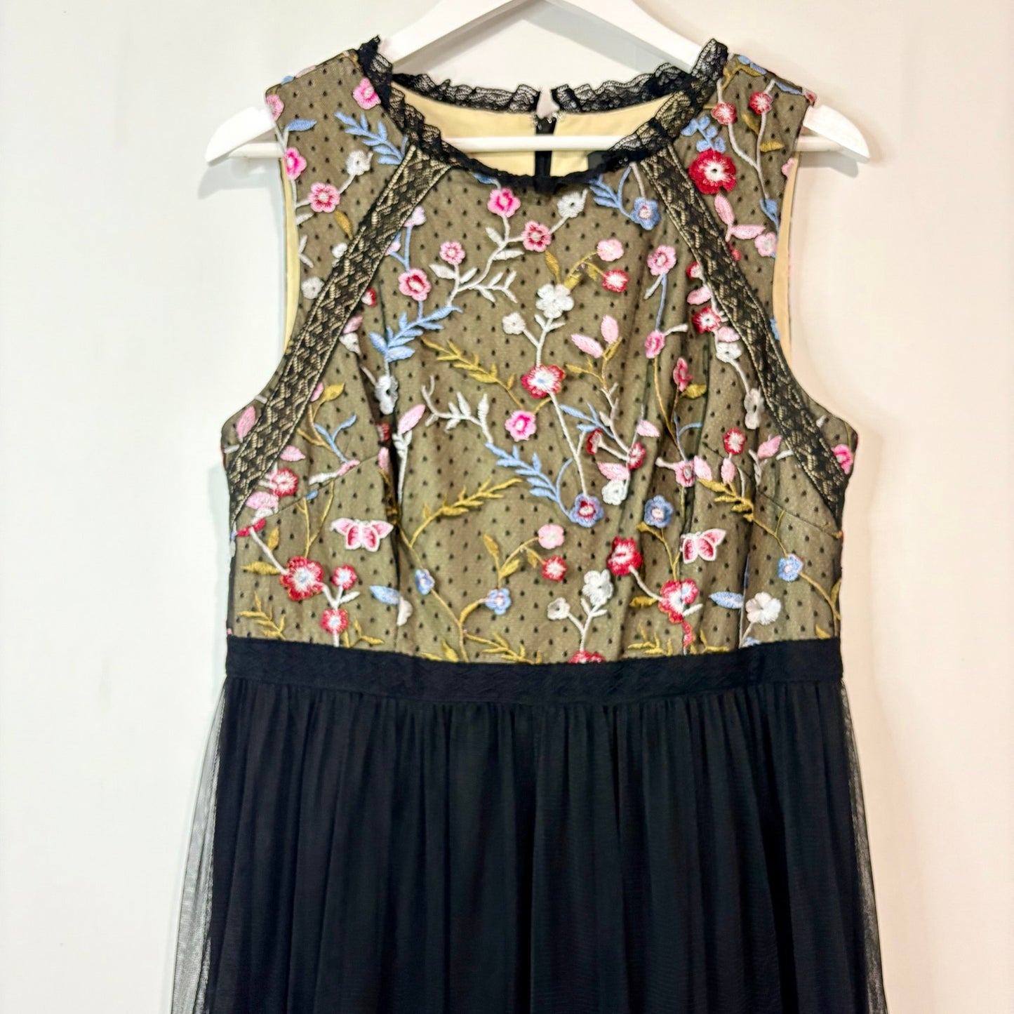 Adrianna Papell Women’s Floral Embroidered Tulle Maxi Dress Black Size 14 Formal