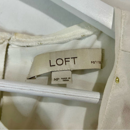 Loft Women’s Textured Layered Ruffle Sleeve Floral Blouse White Gold M P Girly