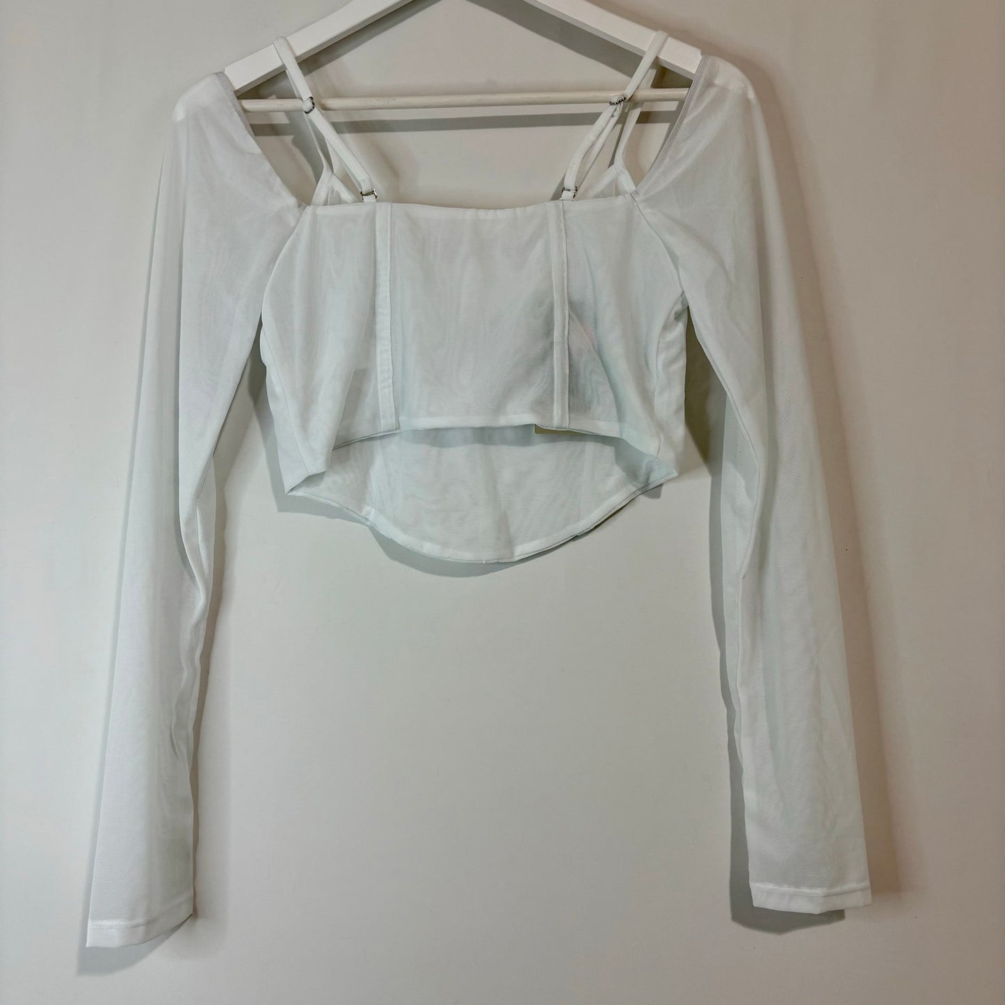 Halara Women’s Long Sleeve Cropped Corset Top Snow White Size Medium NWT Summer Girly