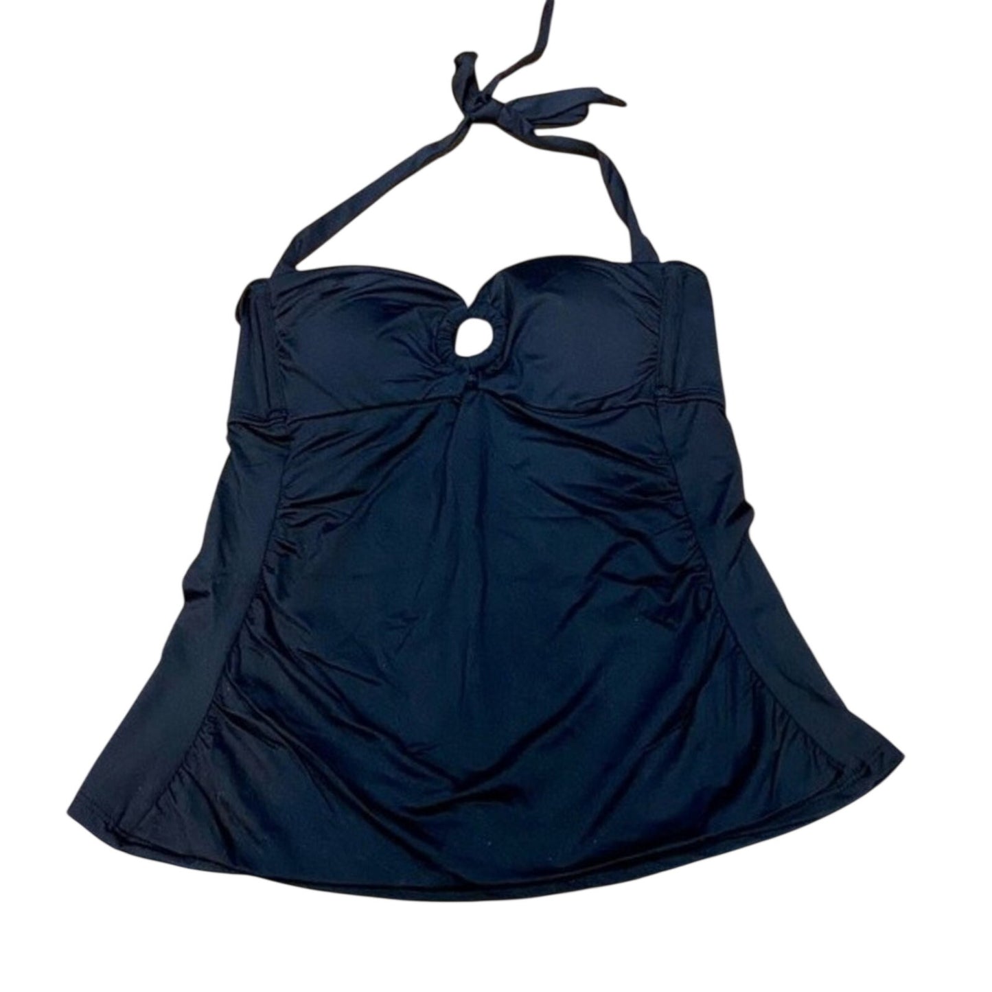 Kona Sol Women's Circle Halter Tie Tankini Swim Top Ruched Black NWT