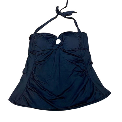 Kona Sol Women's Circle Halter Tie Tankini Swim Top Ruched Black NWT