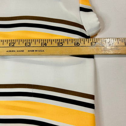Express Women’s Striped Cap Sleeve Half-Zip Blouse Size XS Yellow/White/Brown/Black EUC