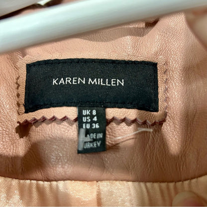 Karen Millen Women's Signature Moto Lamb Leather Jacket Pink Size 4 EUC
