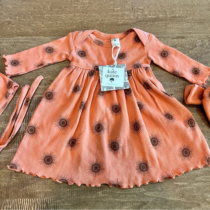 Kate Quinn Infant Girls Sun Prairie Dress w/ Headband and Hat Orange 3-6 M NWT
