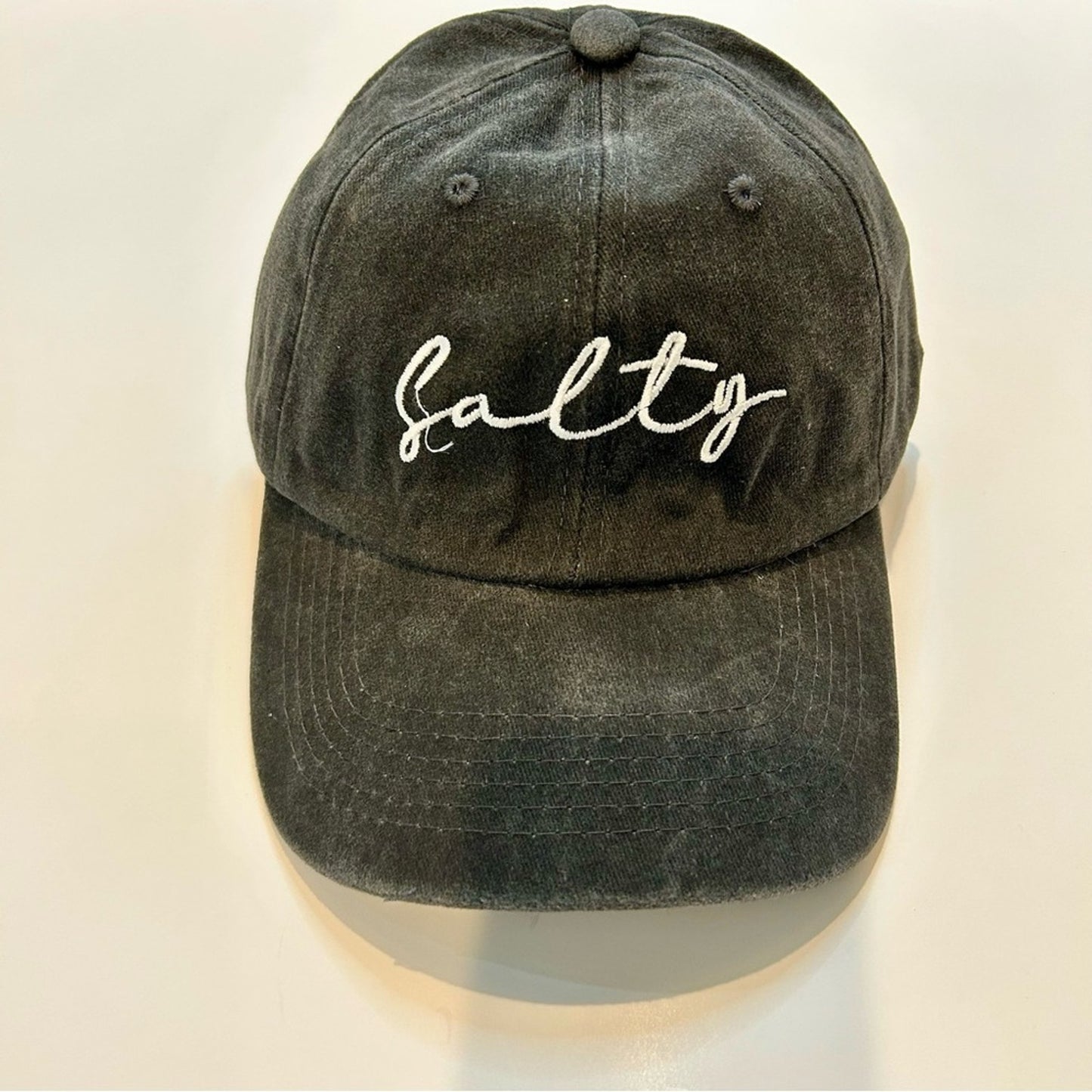 Salty Embroidered Vintage Washed Cotton Baseball Cap Hat Black White New