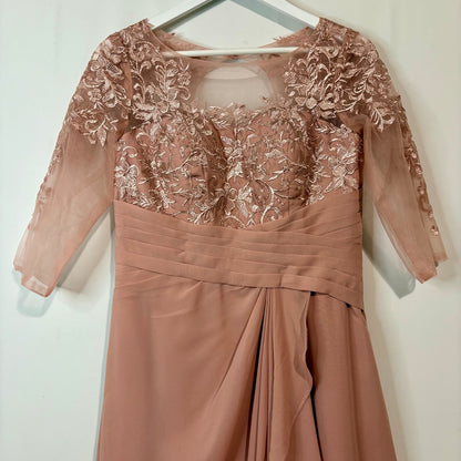 Women’s Lace Bodice Ruffle Chiffon Maxi Formal Gown Dress Dusty Rose Small 4 / 6