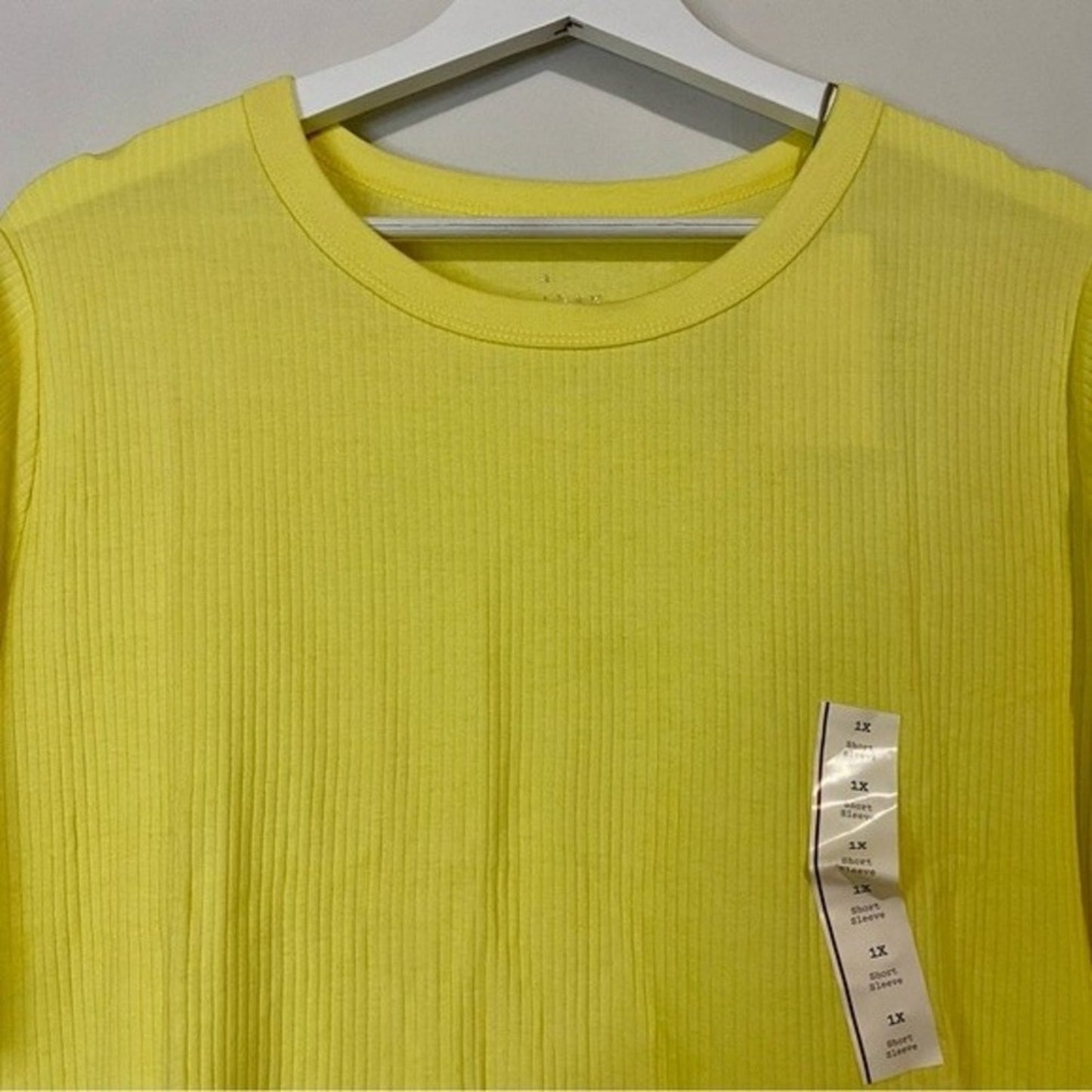 A New Day Women’s Plus Size Round Neck Ribbed Short Sleeve T Saffron Yellow NWT