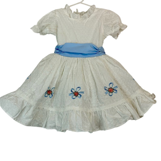 Only Little Once Toddler Girls Swiss Dot Flower Bow Dress White Size 4 FLAW Cute