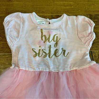 Mud Pie Girls Striped Tulle Tutu Big Sister Dress Pink Gold Size 4T EUC Girly