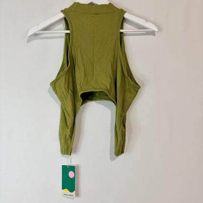 Halara Women’s Sleeveless High Neck Cropped Tank Top Olive Green Size XL NWT Button Detail