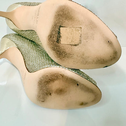Jimmy Choo Women's Evelyn Peep Toe Pumps Champagne Gold Glitter Heels US 6 EUC