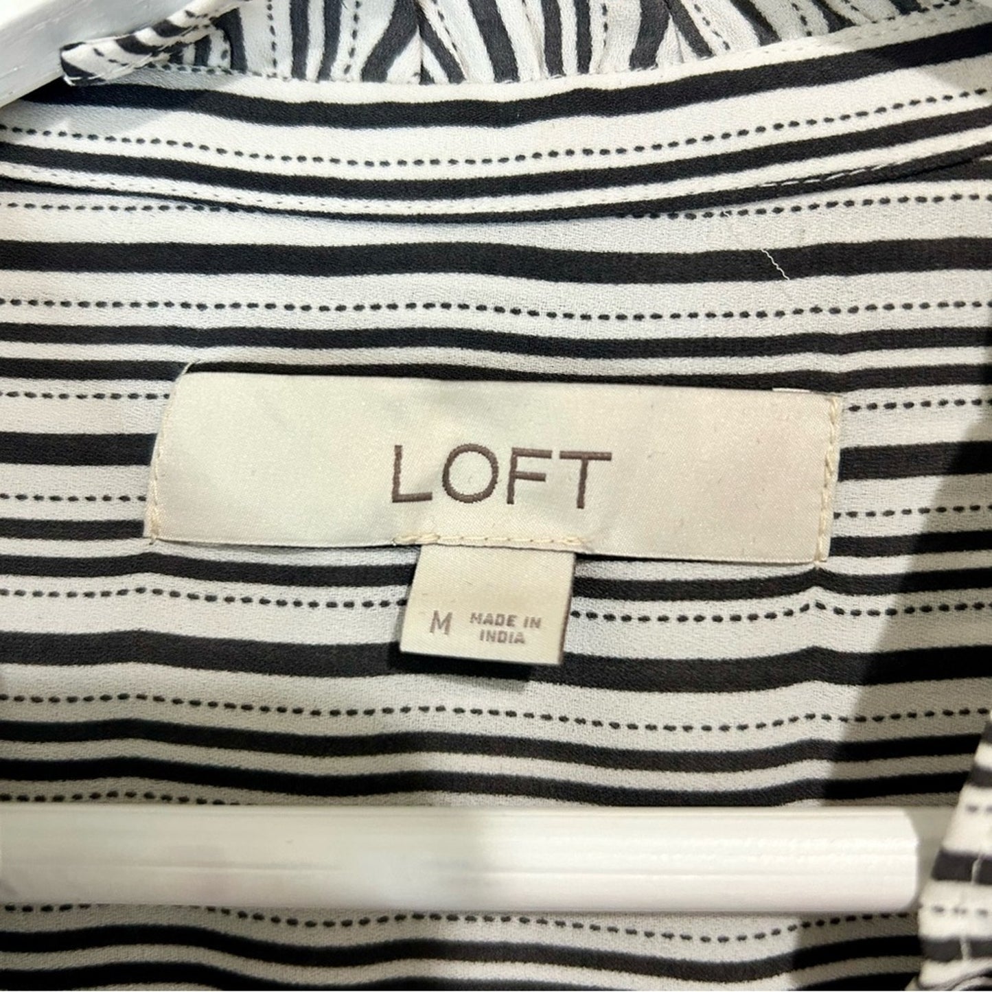 Loft Women’s Sleeveless Ruffle Striped Blouse Black White Size Medium EUC Girly