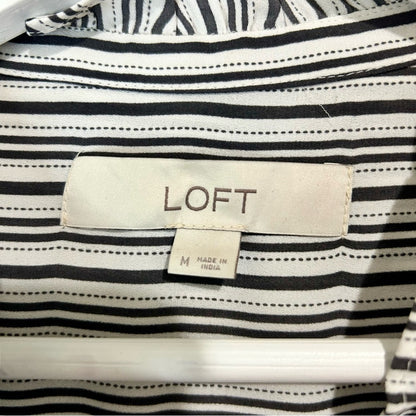 Loft Women’s Sleeveless Ruffle Striped Blouse Black White Size Medium EUC Girly