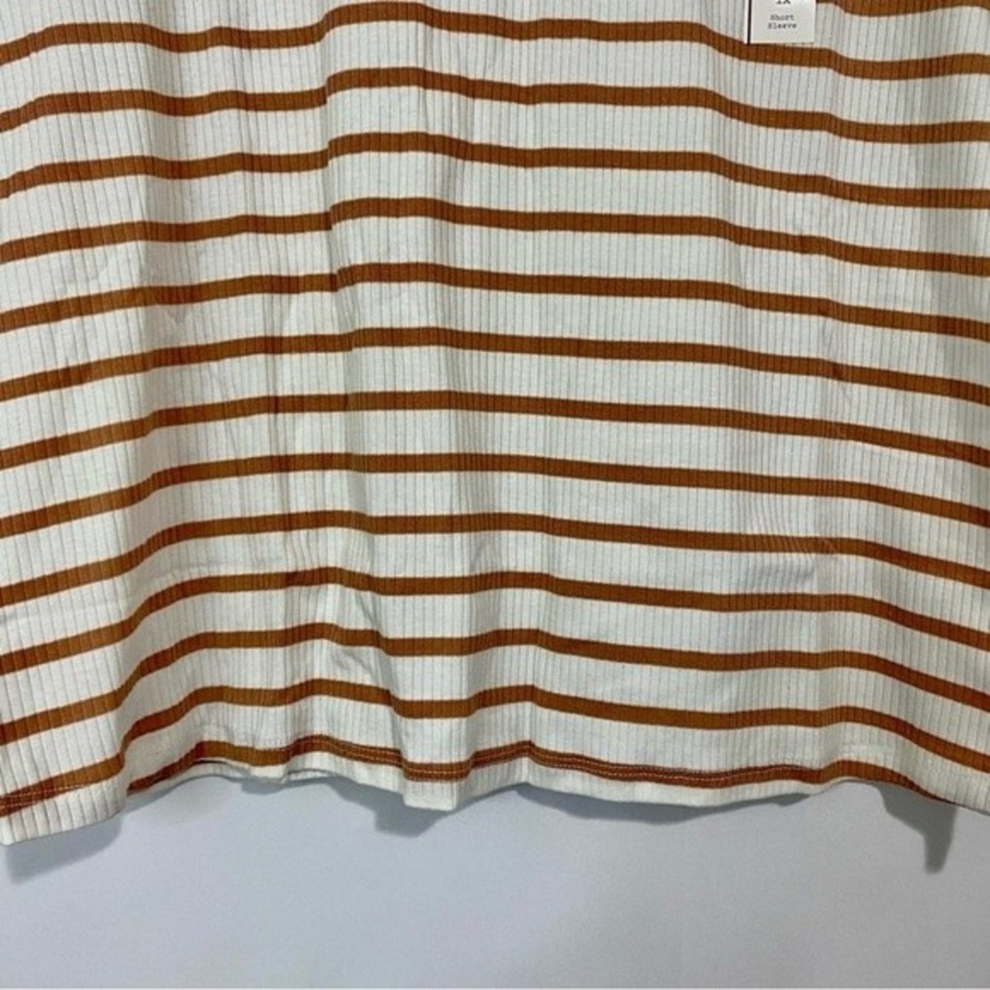 A New Day Women’s Round Neck Ribbed Short Sleeve Tee Brown & White Stripe NWT