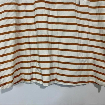 A New Day Women’s Round Neck Ribbed Short Sleeve Tee Brown & White Stripe NWT
