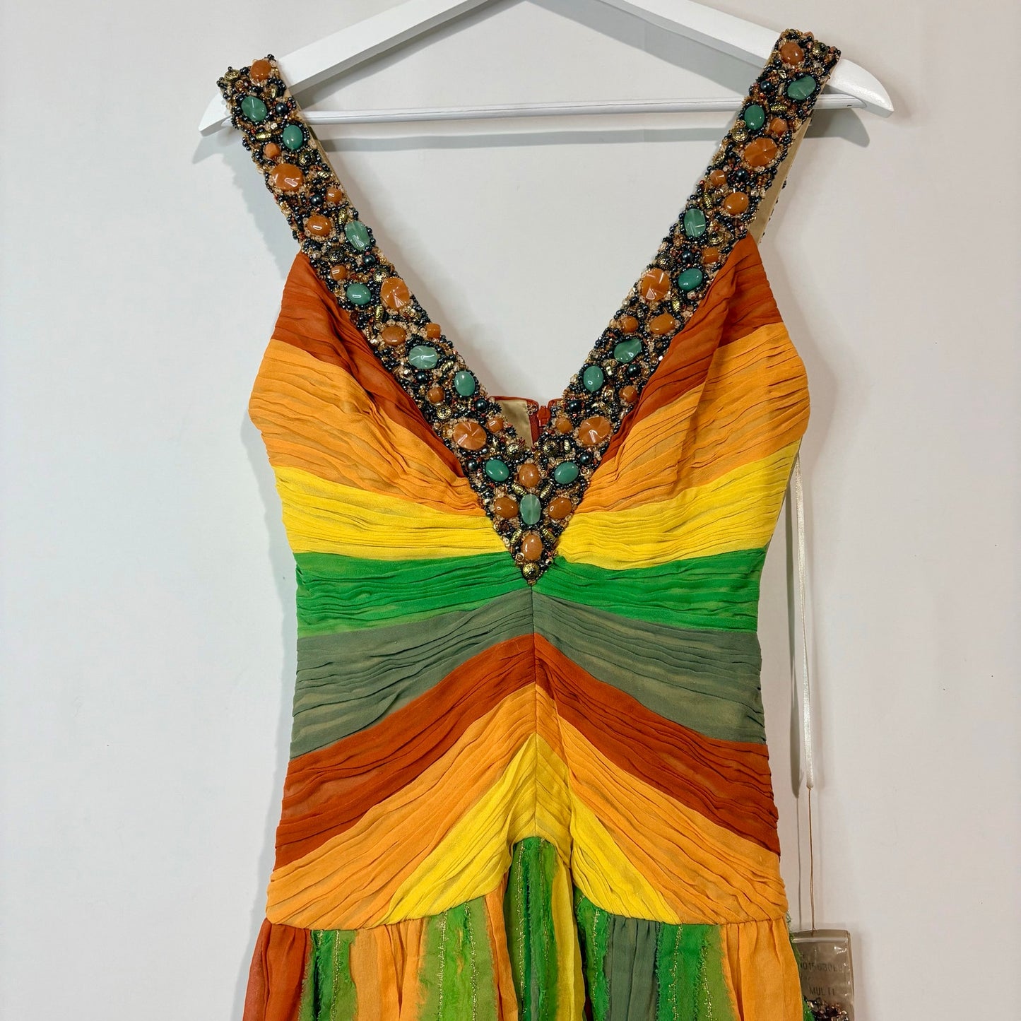 Mandalay Women’s Silk Beaded Gemstone V Neck Mini Dress Multicolor Size 4 NWT