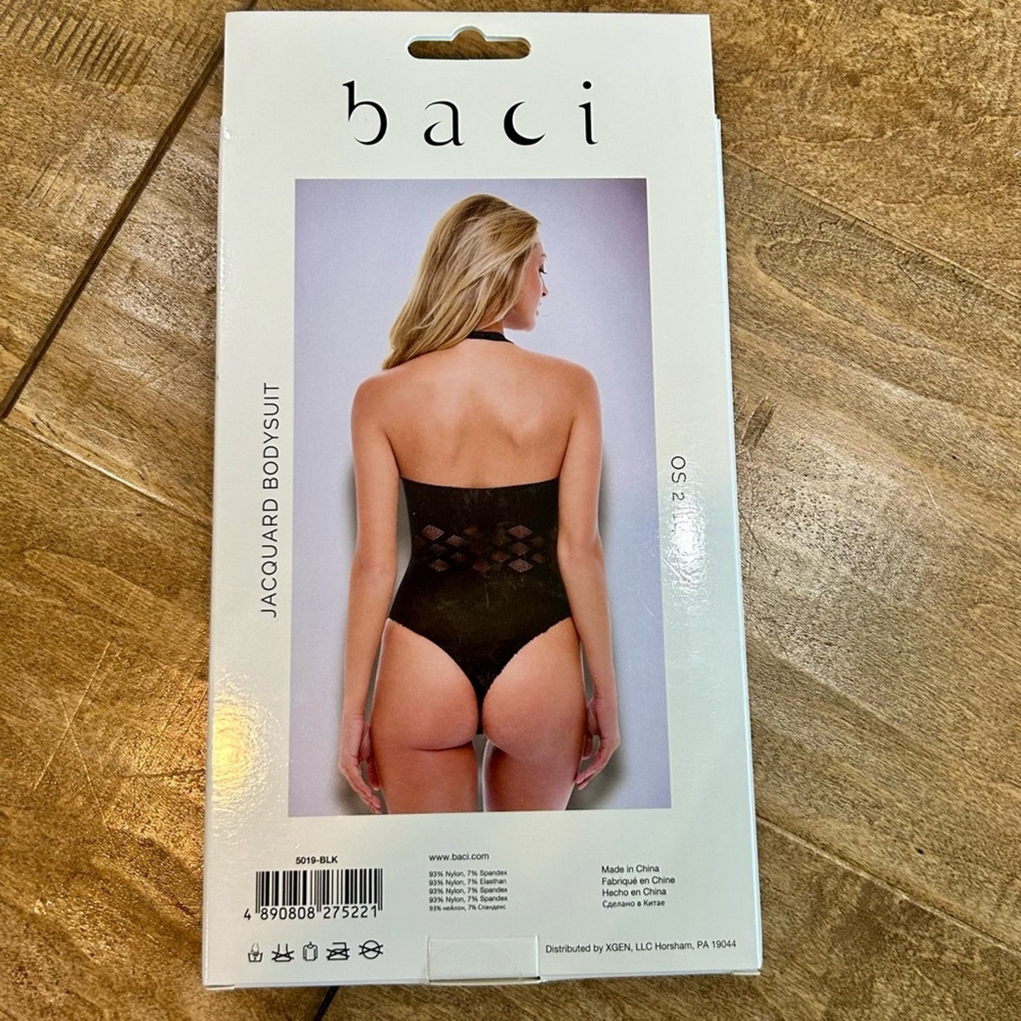 Baci Women’s Jacquard Bodysuit Lingerie Black Diamond One Size New in Package