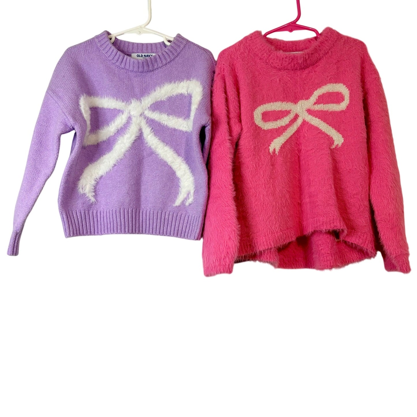 Old Navy Girls Bow Knit Pullover Sweater Bundle Pink Purple Size 5 EUC/Flaw