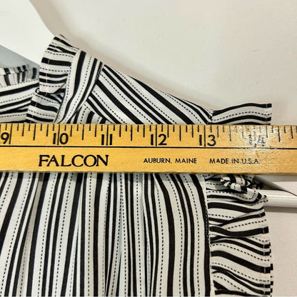 Loft Women’s Sleeveless Ruffle Striped Blouse Black White Size Medium EUC Girly