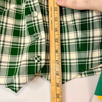 Halara Women’s Sleeveless Halter Plaid Button Up Vest Top Green Cream Size Small NWT