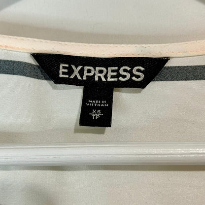 Express Women’s Striped Cap Sleeve Half-Zip Blouse Size XS Yellow/White/Brown/Black EUC