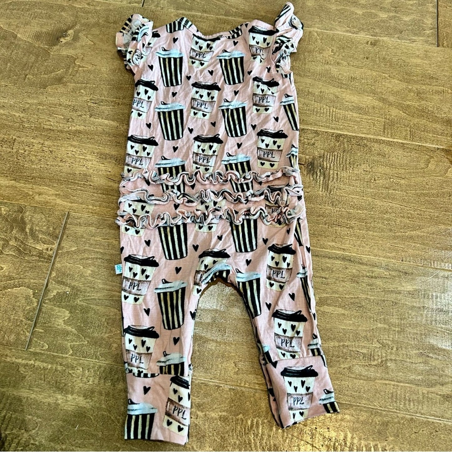 Posh Peanut Infant Girls PPL Coffee Romper Pink Size 6-9 M Cute Girly Ruffles