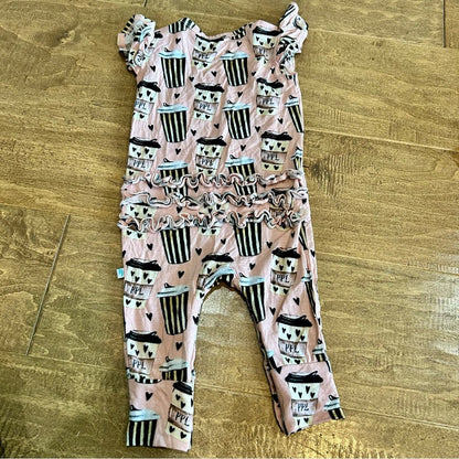 Posh Peanut Infant Girls PPL Coffee Romper Pink Size 6-9 M Cute Girly Ruffles