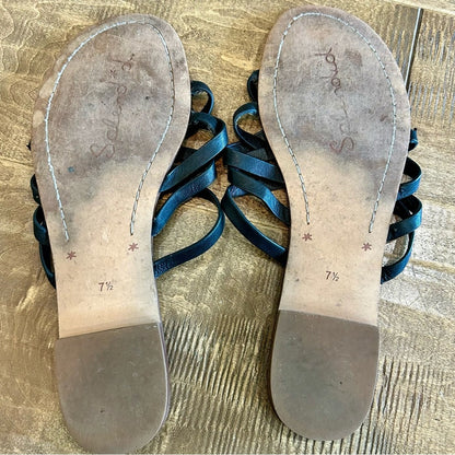 Splendid Women’s Strappy Thong Sandals Black Size 7.5 EUC Leather Summer Girly