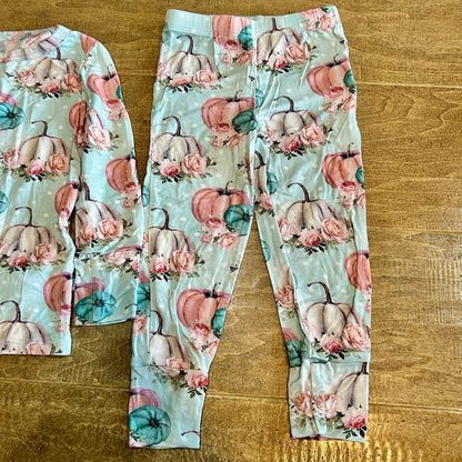 Posh Peanut Girls Jackie Soft Fall Pumpkin Loungewear Pajama Set Blue 2T EUC