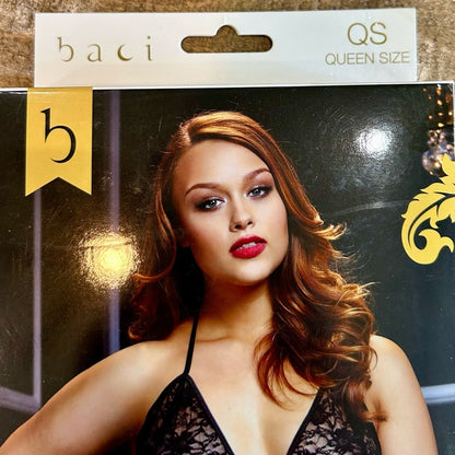 Baci White Label Women’s Lace Up Chemise Lingerie Black Queen Size New