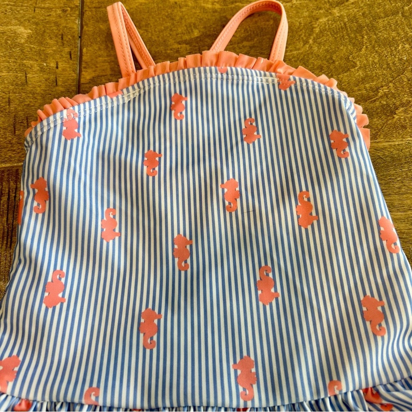 Gymboree Toddler Girls Island Hopper Seahorse Swimsuit & Hat Blue 12-18 M EUC