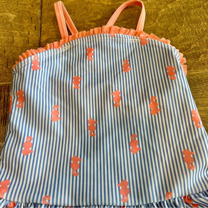 Gymboree Toddler Girls Island Hopper Seahorse Swimsuit & Hat Blue 12-18 M EUC