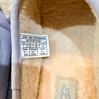 UGG Women’s Suede Shearling Slide Sandals Purple Cream Size 7 EUC Small Spots