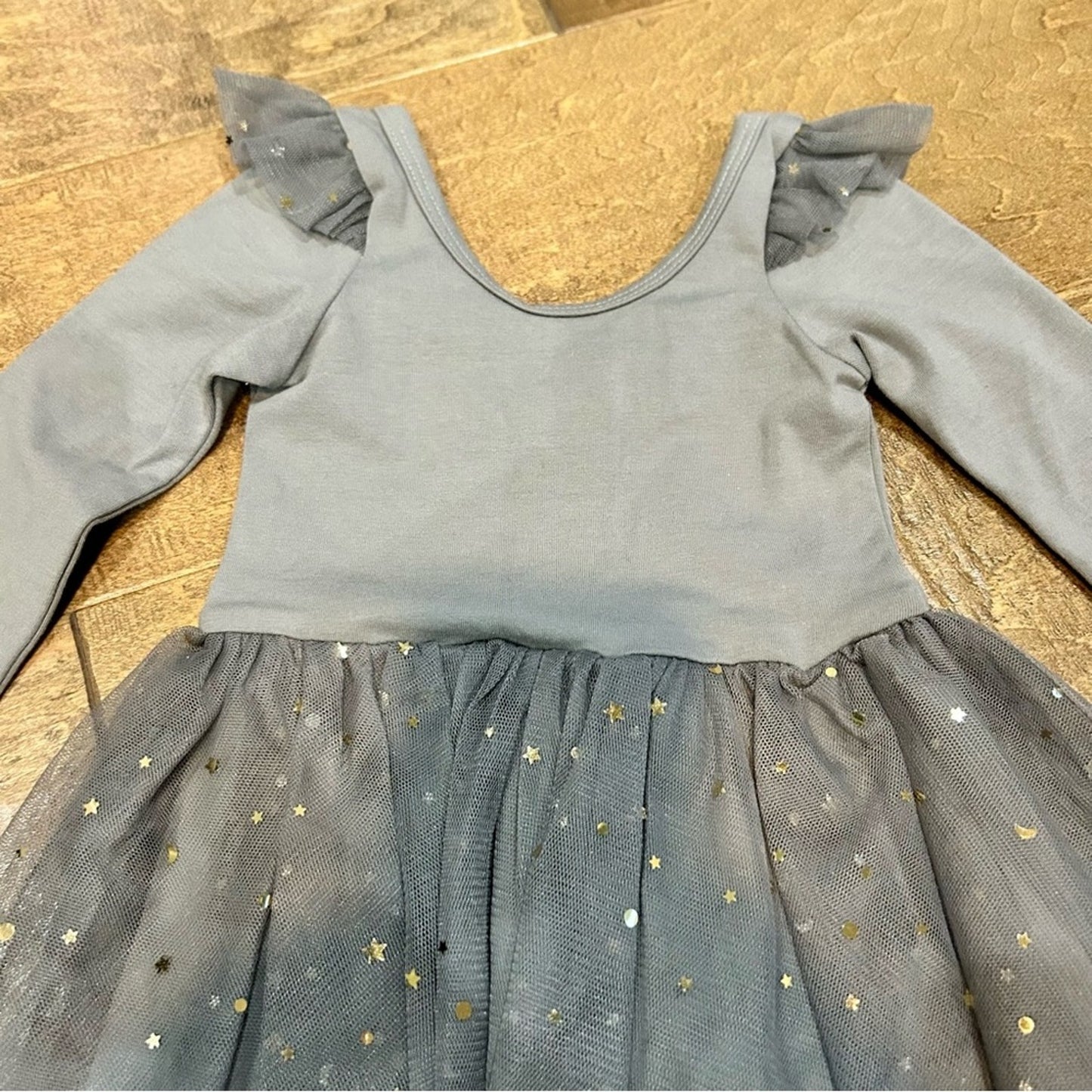 EleStory Girls Long Sleeve Ballerina Dress Grey Size 12-18 M EUC Stars Girly
