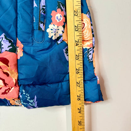 Matilda Jane Women’s Break the Ice Floral Faux Fur Puffer Jacket Teal Medium EUC