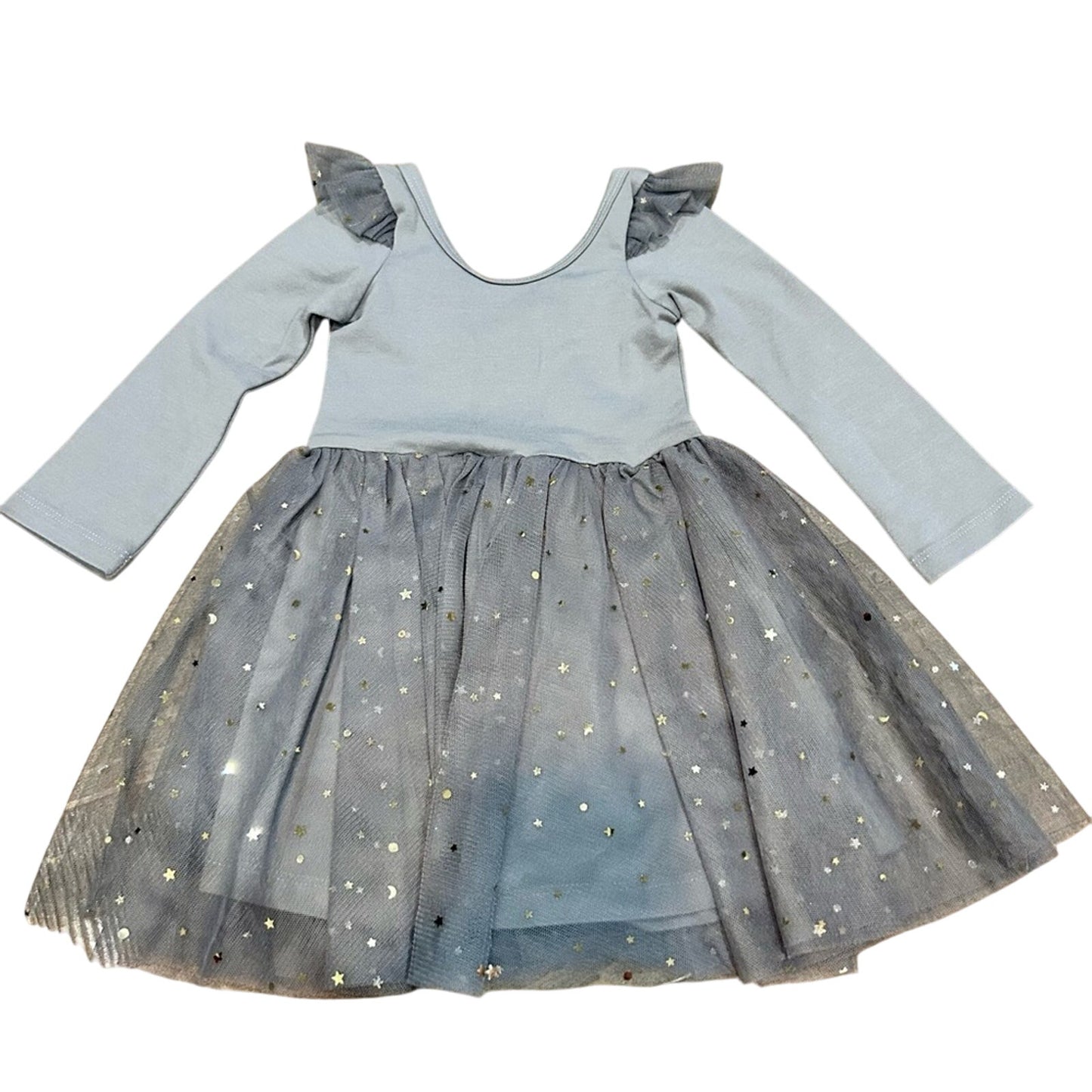 EleStory Girls Long Sleeve Ballerina Dress Grey Size 12-18 M EUC Stars Girly