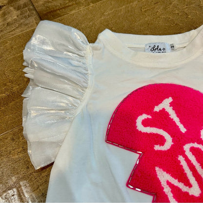 Lola + The Boys Girls Best Friends Heart T-Shirt White Pink Size 2 EUC Girly